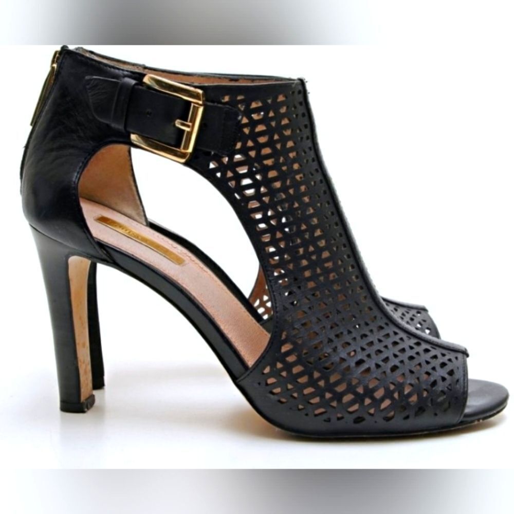 Louise et Cie Olivia2 Leather Lazer Cut Out Caged Heels in Black, Size6.5B/36.5